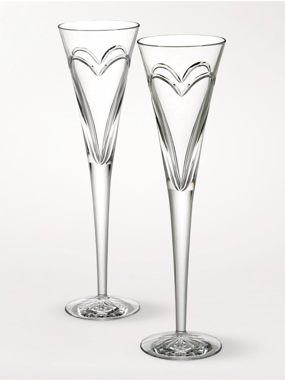Waterford Wishes Love & Romance Crystal Toasting Flutes Set of 2, New Without Bo